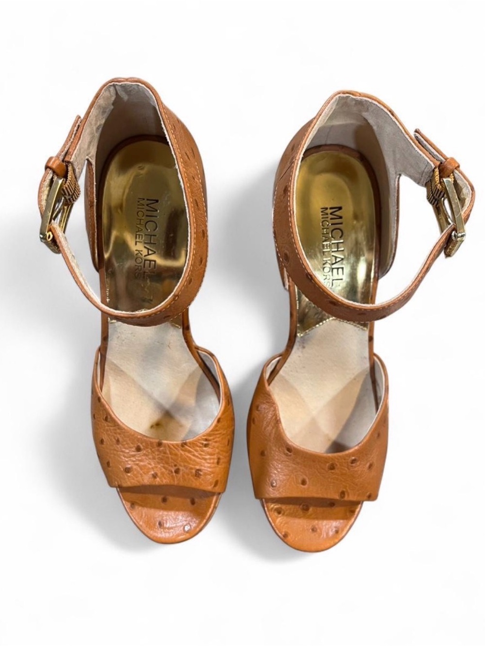 Michael Kors Cognac Leather Platform Sandals with Ankle Strap - Picture 6 of 7